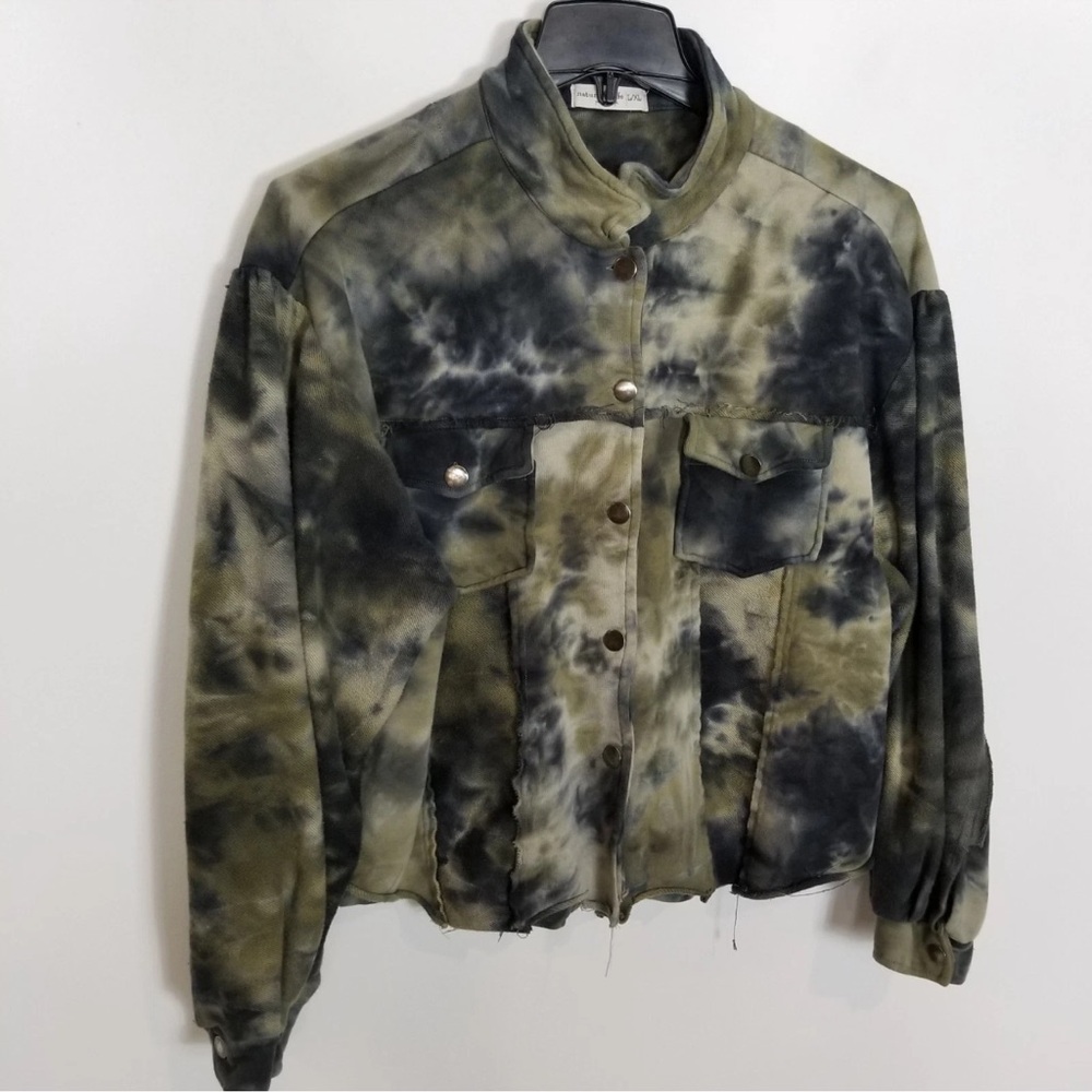 Natural Life Laney Tie Dye Trucker cropped sweatshirt jacket  L/XL